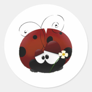 Love Bug Ladybug, Cute Cartoon Valentine’s Day Classic Round Sticker