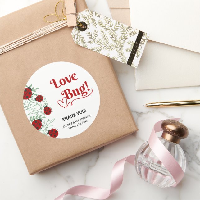 Love Bug Minimalist Baby Shower Classic Round Sticker (Gifting)