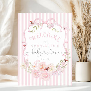Love Bug Pink Bow Stripes Baby Shower Welcome Foam Poster