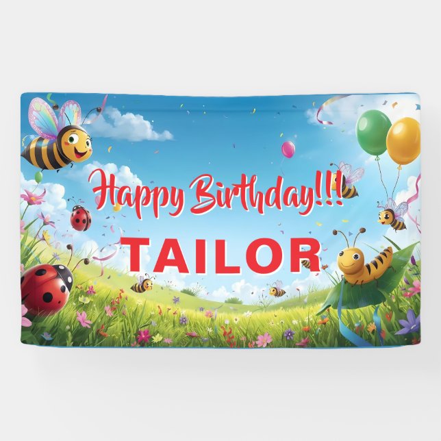 Love Bugs Birthday Party Insects Theme Banner (Horizontal)