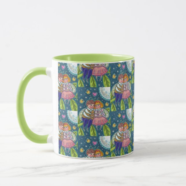 LOVE BUGS, FIREFLIES & FULL MOON, CUTE VALENTINE MUG (Left)