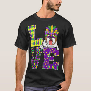 Love Bulldog Dog Mask Beads Mardi Gras Costume T-Shirt