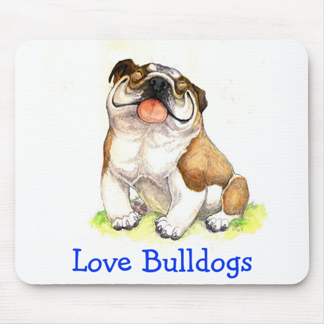 Love Bulldogs Happy Puppy Cartoon Bulldog Mousepad (Front)