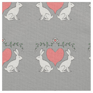 Love Bunny & Hearts Custom Fabric Print - Grey