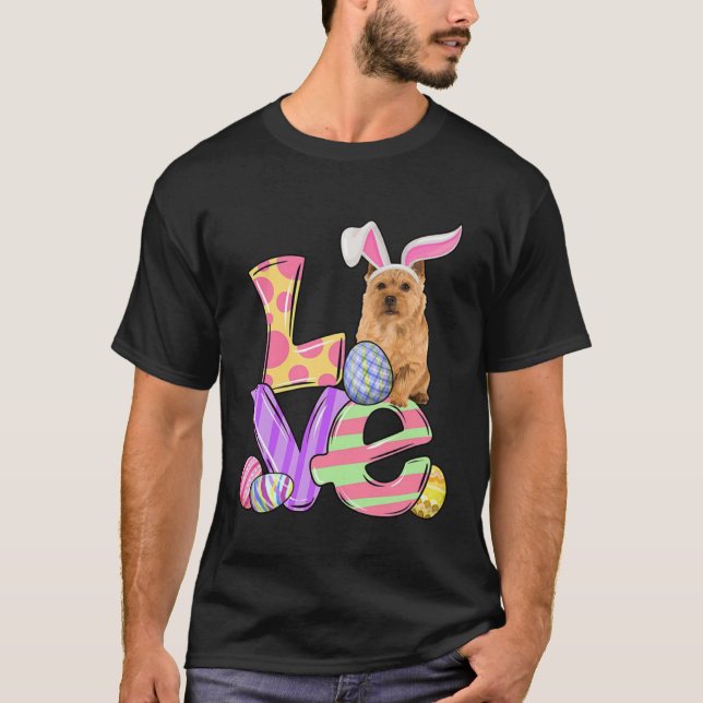 LOVE Bunny Norwich Terrier Dog Easter Eggs Easter  T-Shirt (Front)