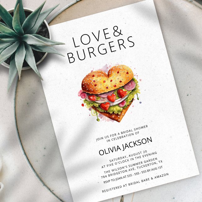 Love & Burgers Fun Casual Modern Bridal Shower Invitation (Creator Uploaded)