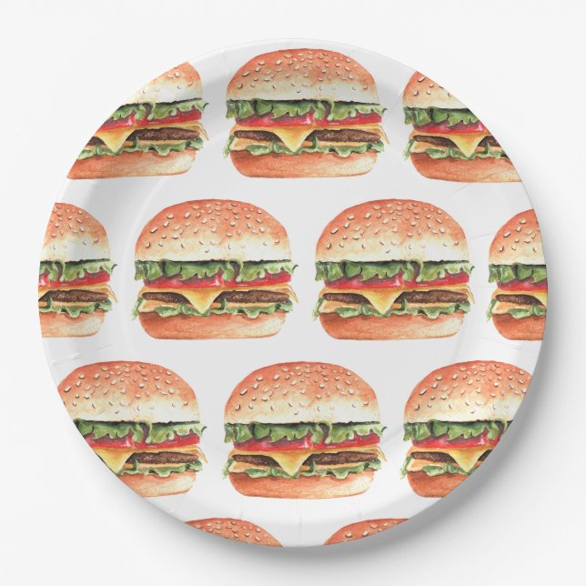 Love + Burgers Picnic BBQ Couples Bridal Shower Paper Plate (Front)