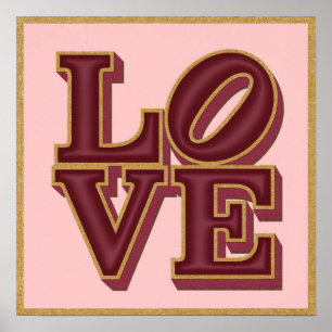 LOVE Burgundy Gold Square Poster