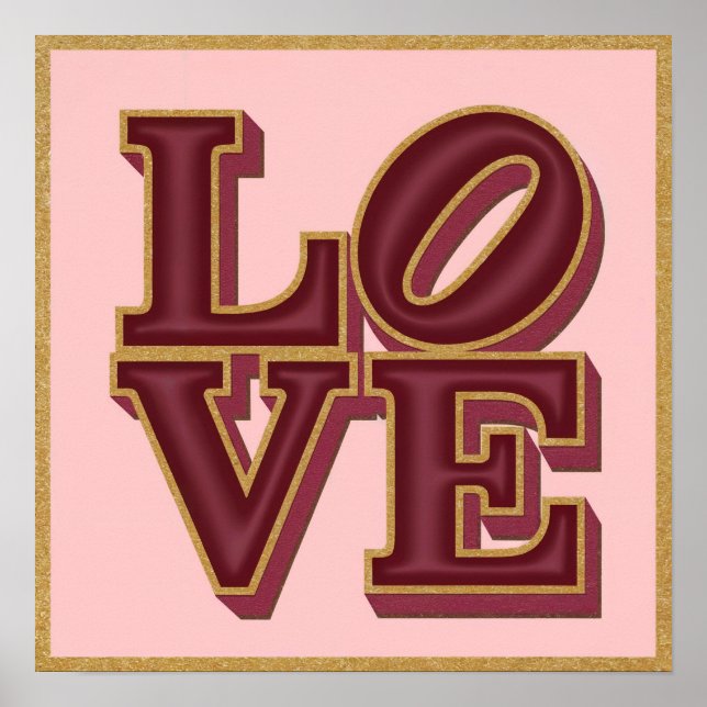 LOVE Burgundy Gold Square Poster (Front)