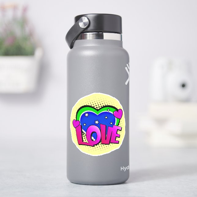 Love Burst Pop Art Purple Blue Green 4" Vinyl (HydroFlask)