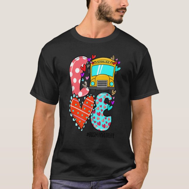 LOVE Bus Monitor Life Leopard Heart Valentine's Da T-Shirt (Front)