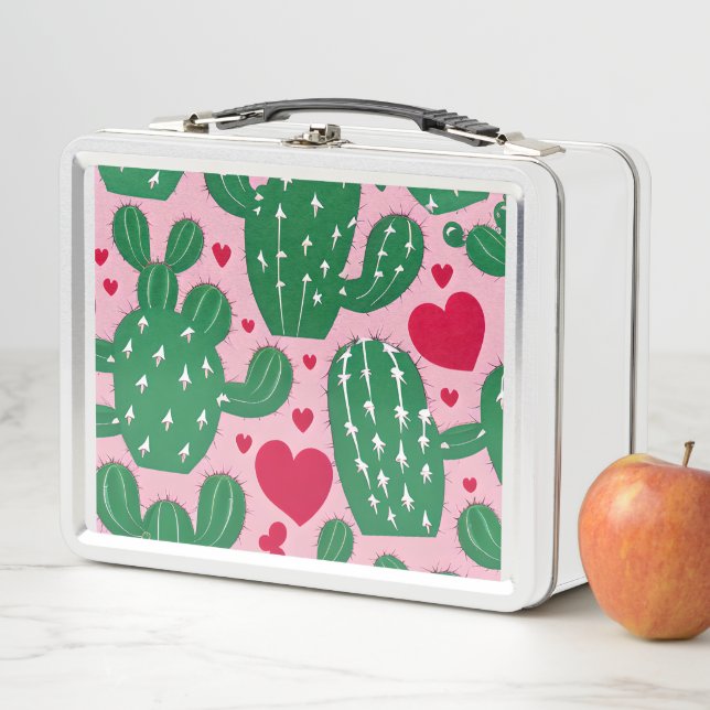 Love Cactus Pattern Metal Lunch Box (In Situ)