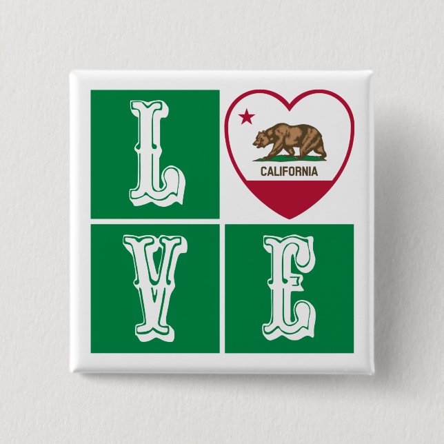 Love California Republic State Flag Heart Pride 2 Inch Square Button (Front)
