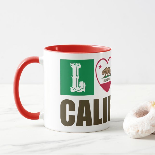 Love California Republic State Flag Heart Pride Mug (With Donut)