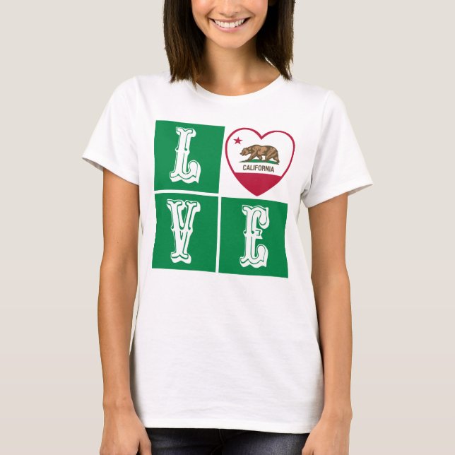 Love California Republic State Flag Heart Pride T-Shirt (Front)