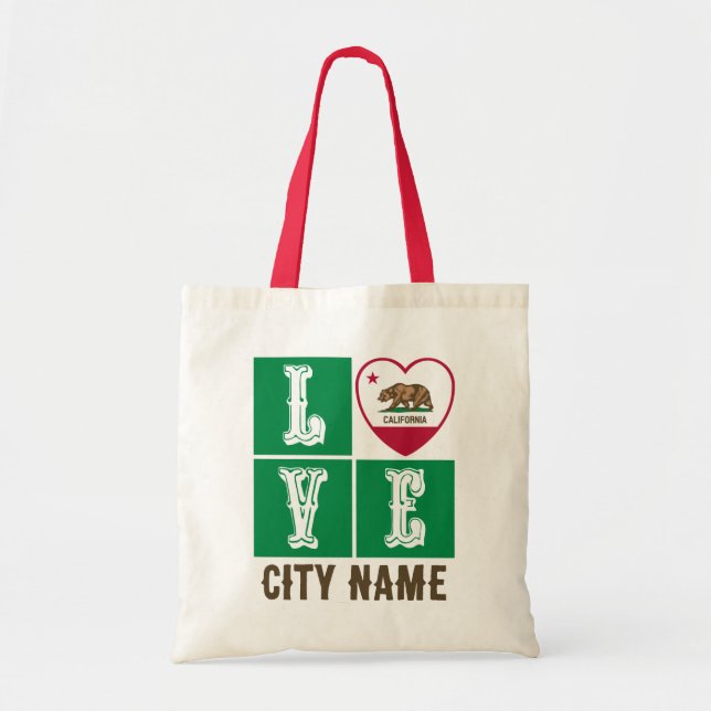 Love California State Flag Heart Your City Custom Tote Bag (Front)