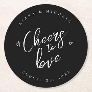 Love Calligraphy Cheers Hearts White B&W ID940 Round Paper Coaster