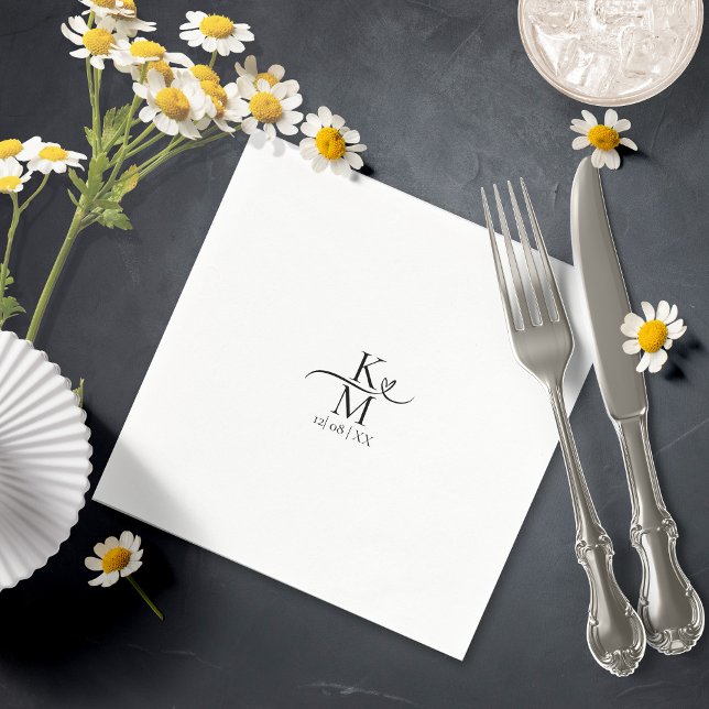 Love Calligraphy Initials Heart Black B&W ID940 Napkin (Creator Uploaded)