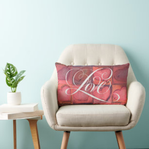 LOVE Calligraphy Pink Fancy Script Lettering Lumbar Pillow