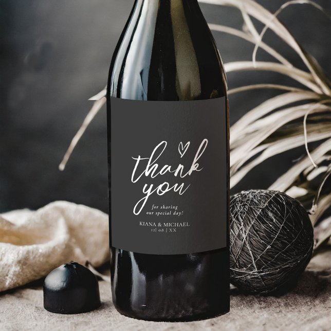 Love Calligraphy Thank You Floral White B&W ID940 Wine Label (Creator Uploaded)