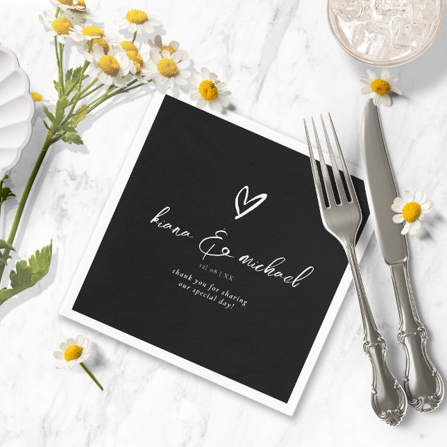 Love Calligraphy Thank You Heart Wht B&W ID940 Napkin (Creator Uploaded)