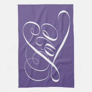 LOVE Calligraphy Valentine Purple Lettering Kitchen Towel