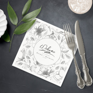 Love Calligraphy Wedding Floral Pattern B&W ID940 Napkin