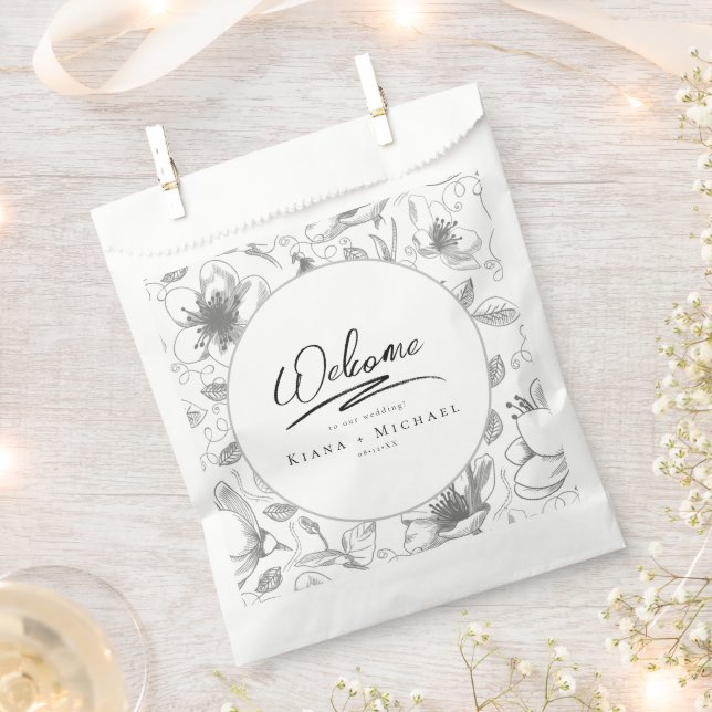 Love Calligraphy Wedding Floral Pattern Blk ID940 Favour Bag (Clipped)