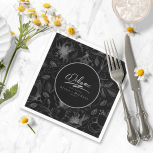 Love Calligraphy Wedding Floral Pattern Wht ID940 Napkin