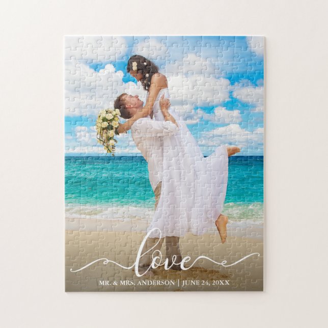 Love Calligraphy Wedding Photo Jigsaw Puzzle (Vertical)