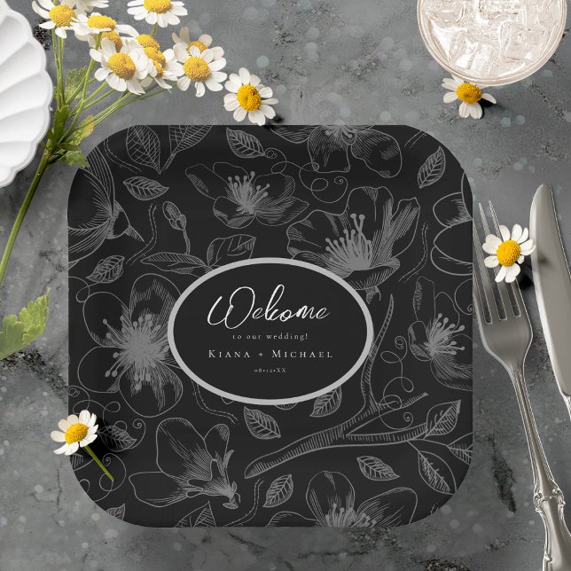 Love Calligraphy Wedding Welcome Pattern Blk ID940 Paper Plate (Creator Uploaded)