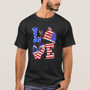 Love Camping Flip Flop Usa Flag 4th Of July Camper T-Shirt