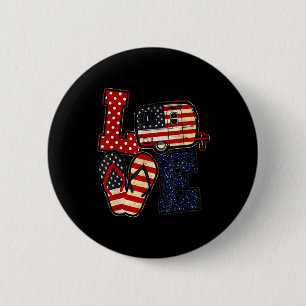 Love Camping Usa Flag 4th Of July Flip Flop Camper 2 Inch Round Button