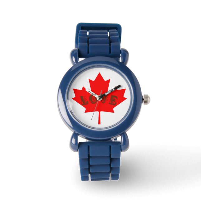 love Canada Day red maple leaf  watch (Front)