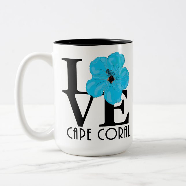LOVE Cape Coral Blue Hibiscus 15oz Two-Tone Coffee Mug (Left)