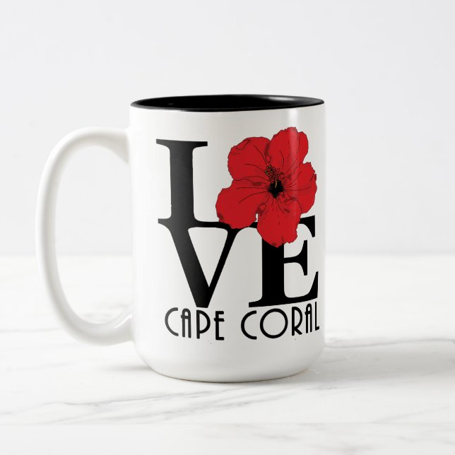 LOVE Cape Coral Red Hibiscus 15oz Two-Tone Coffee Mug (Left)