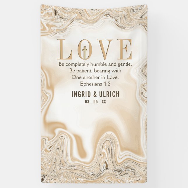 Love Caramel Marble Swirl Scripture Ephesians 4:2 Banner (Vertical)