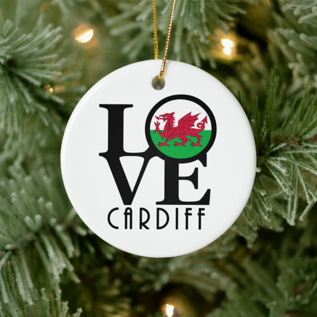LOVE Cardiff Wales Ceramic Ornament (Tree)