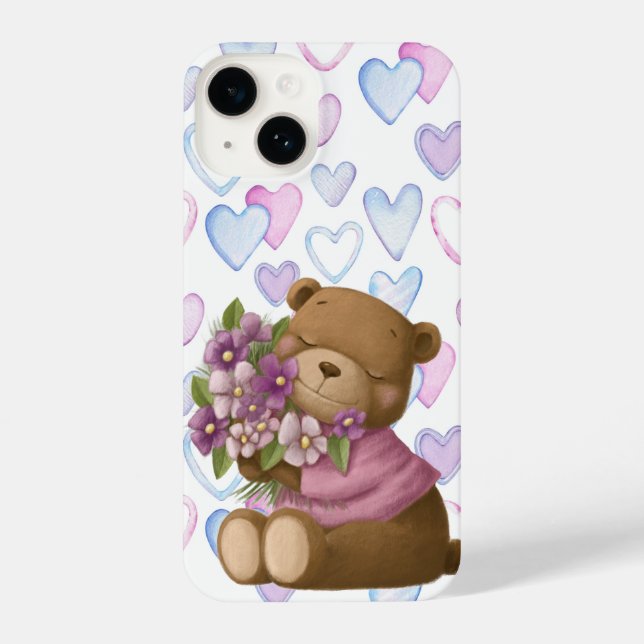 Love Cartoon  Bear Bouquet Flowers  iPhone Case (Back)