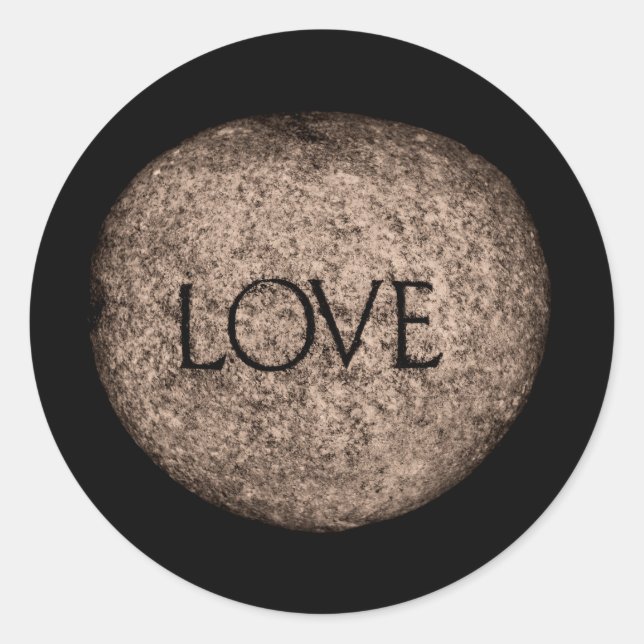 "Love" Carved Stone Classic Round Sticker (Front)
