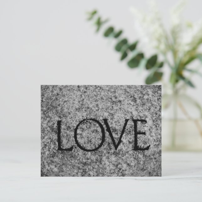 "Love" Carved Stone in Black and White Postcard (Standing Front)