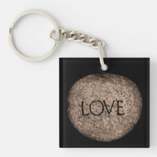 "Love" Carved Stone in Sepia Keychain