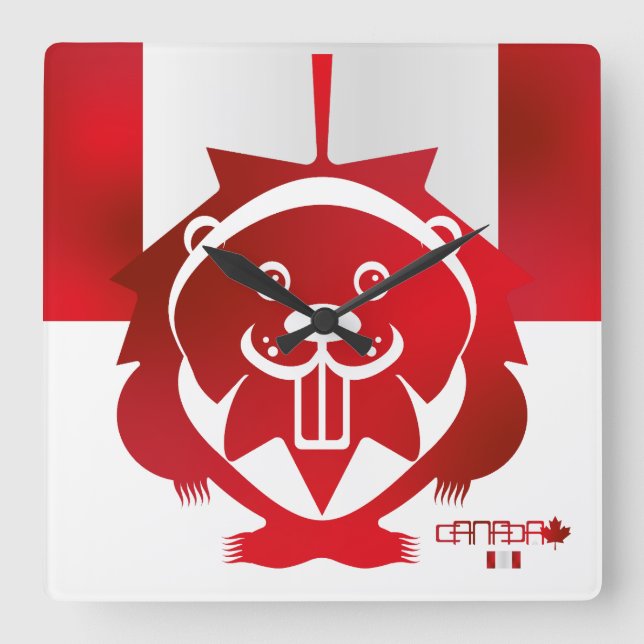 LOVE Castor/ Maple Bandera Canada by Masanse Square Wall Clock (Front)