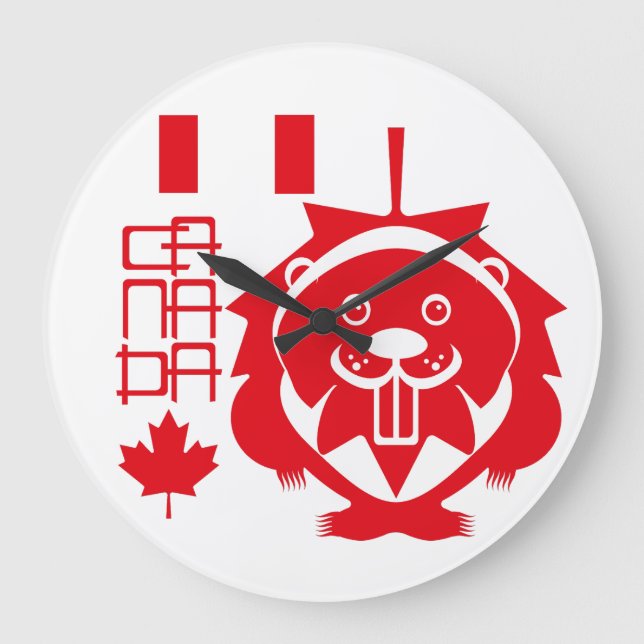 LOVE Castor/ Maple Flag Canada by Masanser Large Clock (Front)
