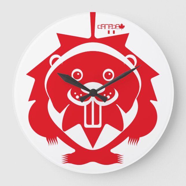 LOVE Castor/ Maple Flag Canada by Masanser Large Clock (Front)