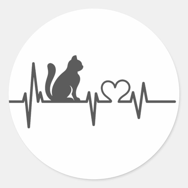 Love cat cardiogram - Choose background colour Classic Round Sticker (Front)