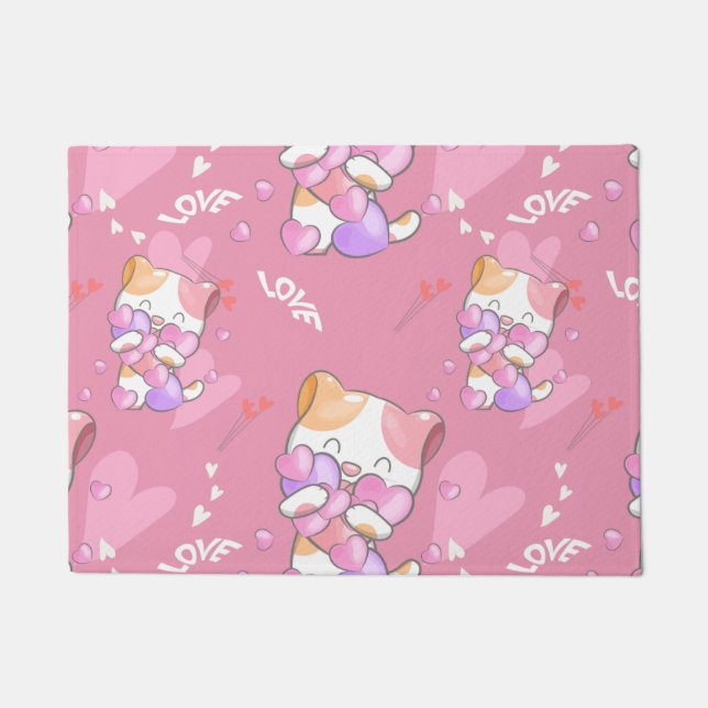 Love Cat Pattern Colourful Pets Animals  Doormat (Front)