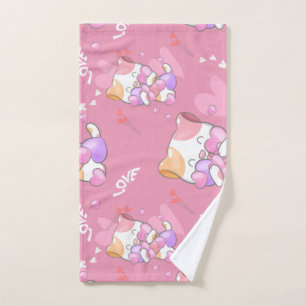 Love Cat Pattern Colourful Pets Animals Hand Towel