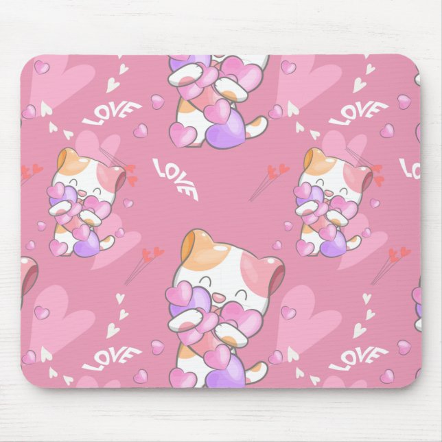 Love Cat Pattern Colourful Pets Animals Mouse Pad (Front)