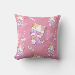 Love Cat Pattern Colourful Pets Animals   Throw Pillow